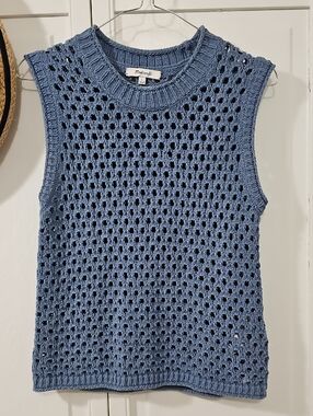 Madewell Light Blue Crochet Knit Sleeveless Top 100% Cotton!